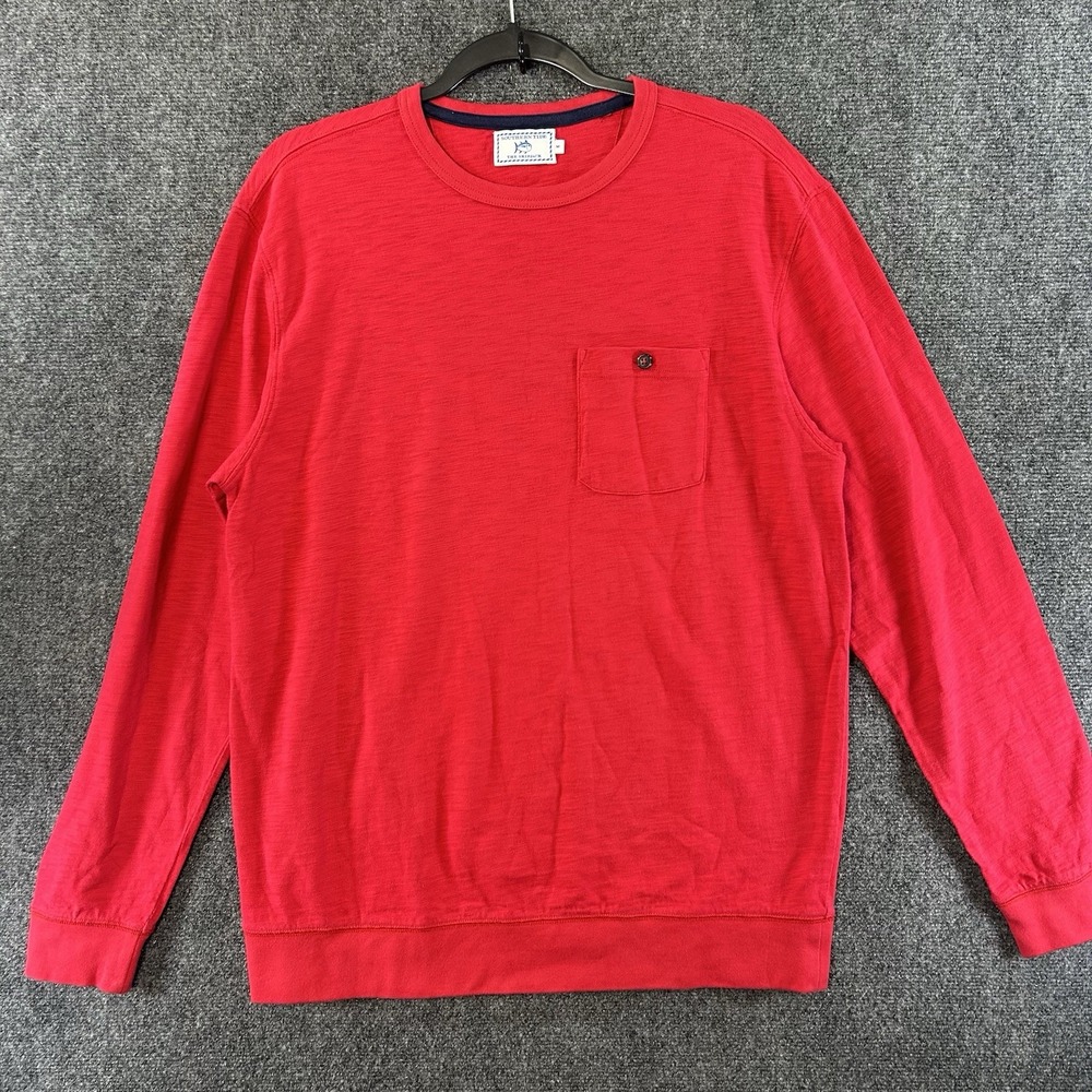 Southern Tide Crew Neck Long Sleeve Shirt Sz M Red Skipjack Logo Coastal Casual